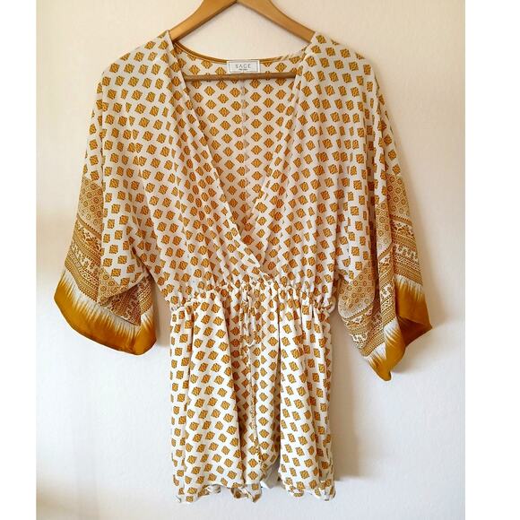 Sage the Label Gold and White Wrap Romper Deep V - Picture 1 of 7